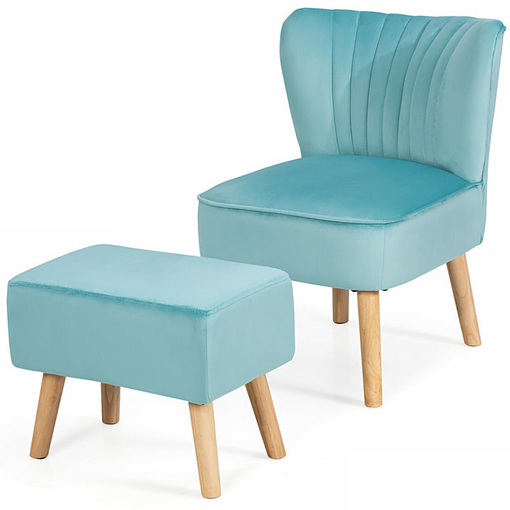 Soft Velvet Accent Chair with Oyster Shaped Back and Ottoman - TidySpaces