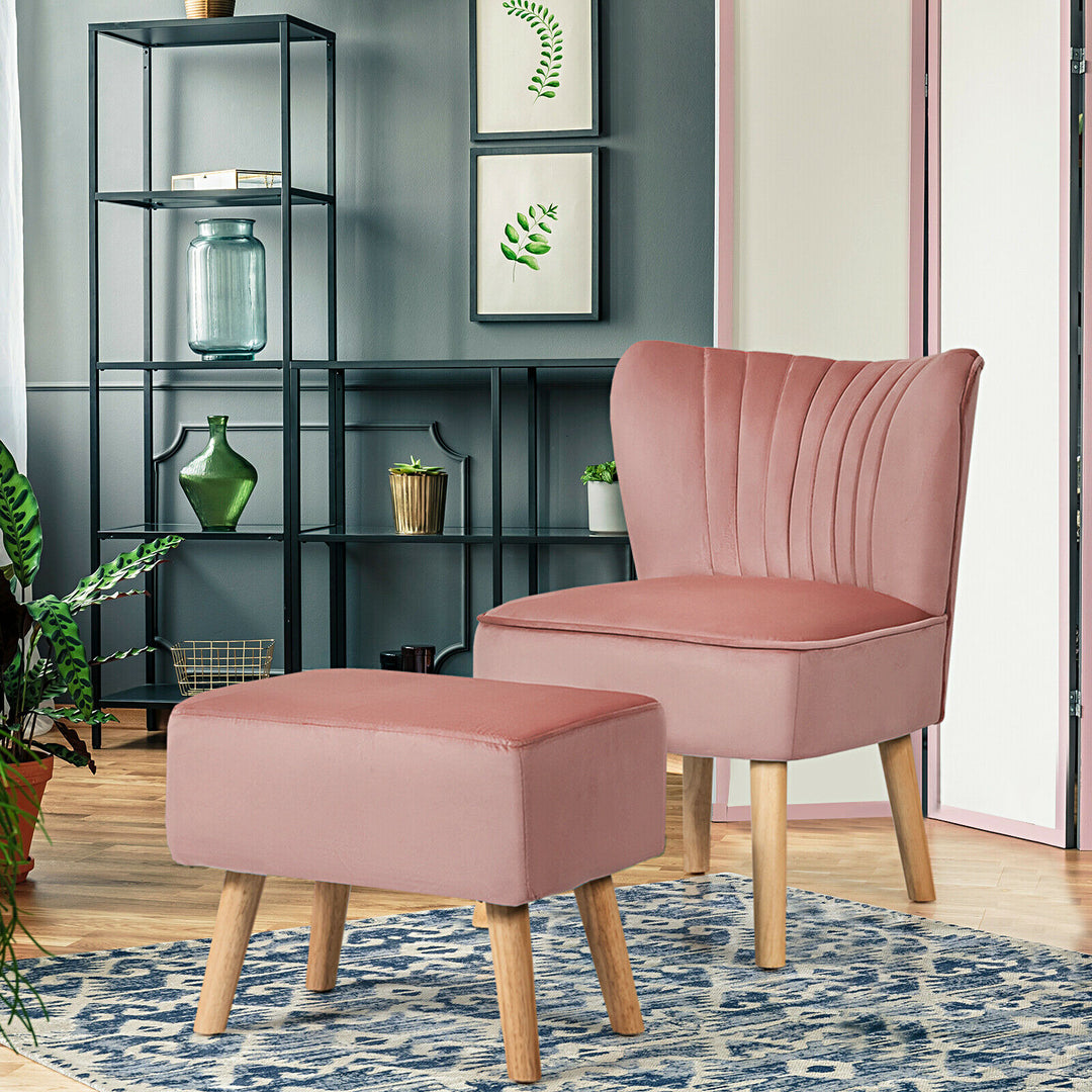 Soft Velvet Accent Chair with Oyster Shaped Back and Ottoman - TidySpaces