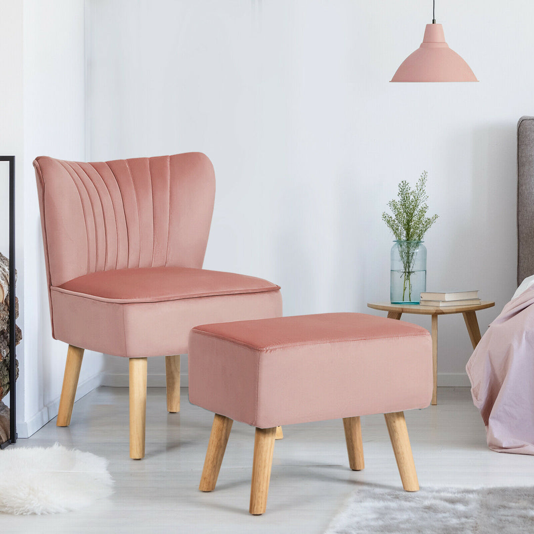 Soft Velvet Accent Chair with Oyster Shaped Back and Ottoman - TidySpaces