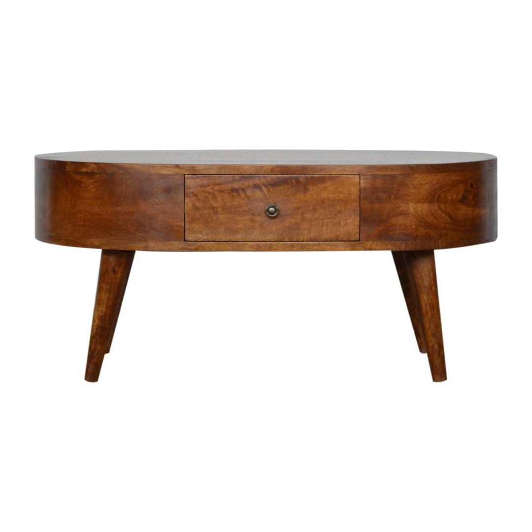 Chestnut Rounded Coffee Table - TidySpaces