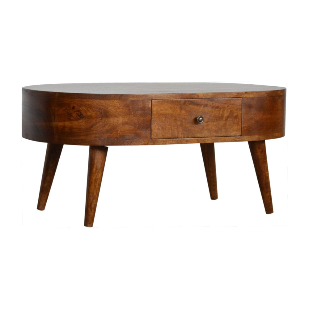 Chestnut Rounded Coffee Table - TidySpaces