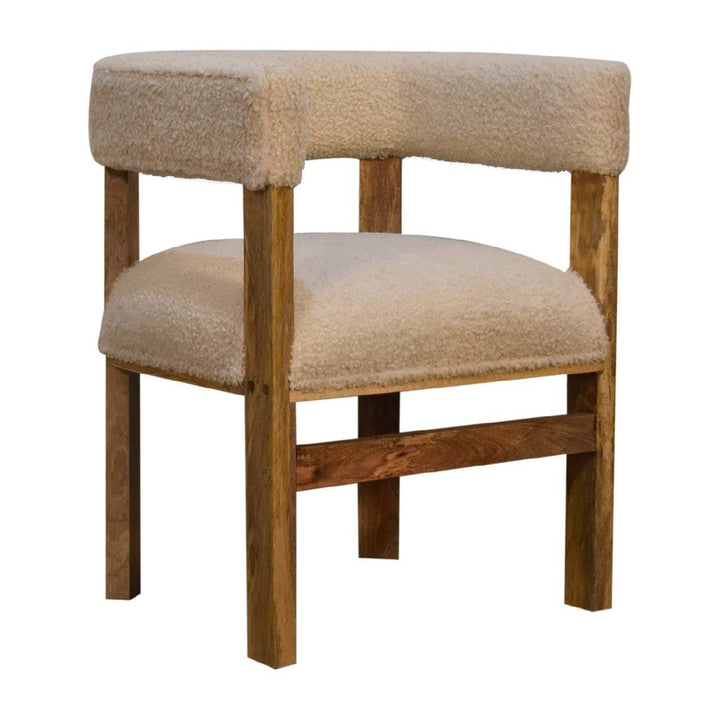 Cream Boucle Solid Wood Chair - TidySpaces