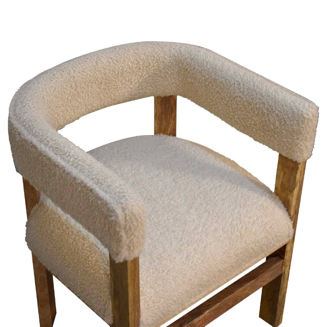 Cream Boucle Solid Wood Chair - TidySpaces