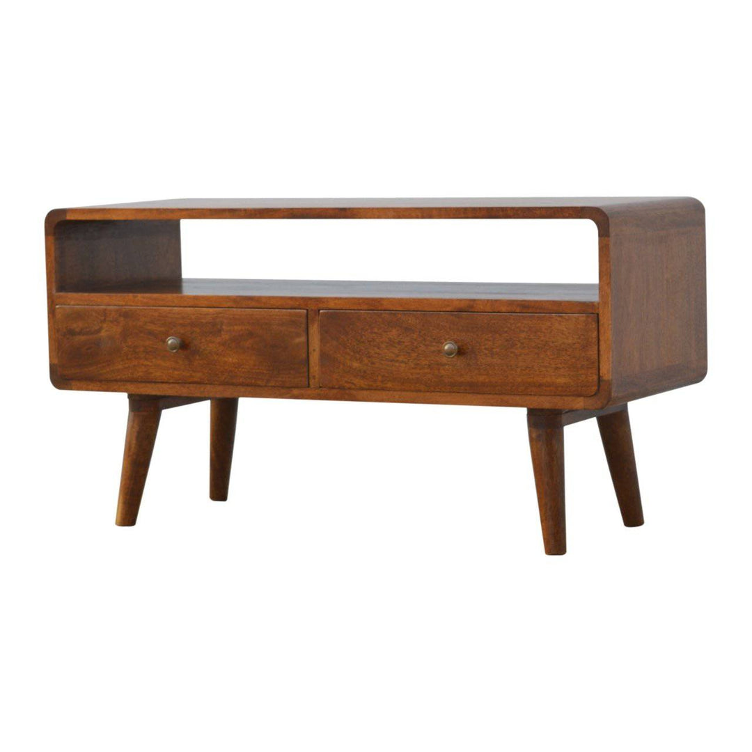 Curved Chestnut Media Unit - TidySpaces