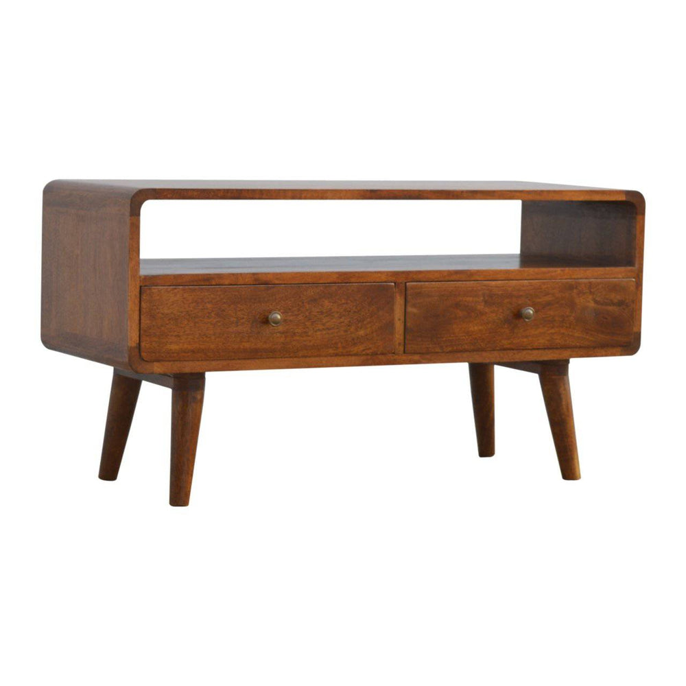 Curved Chestnut Media Unit - TidySpaces