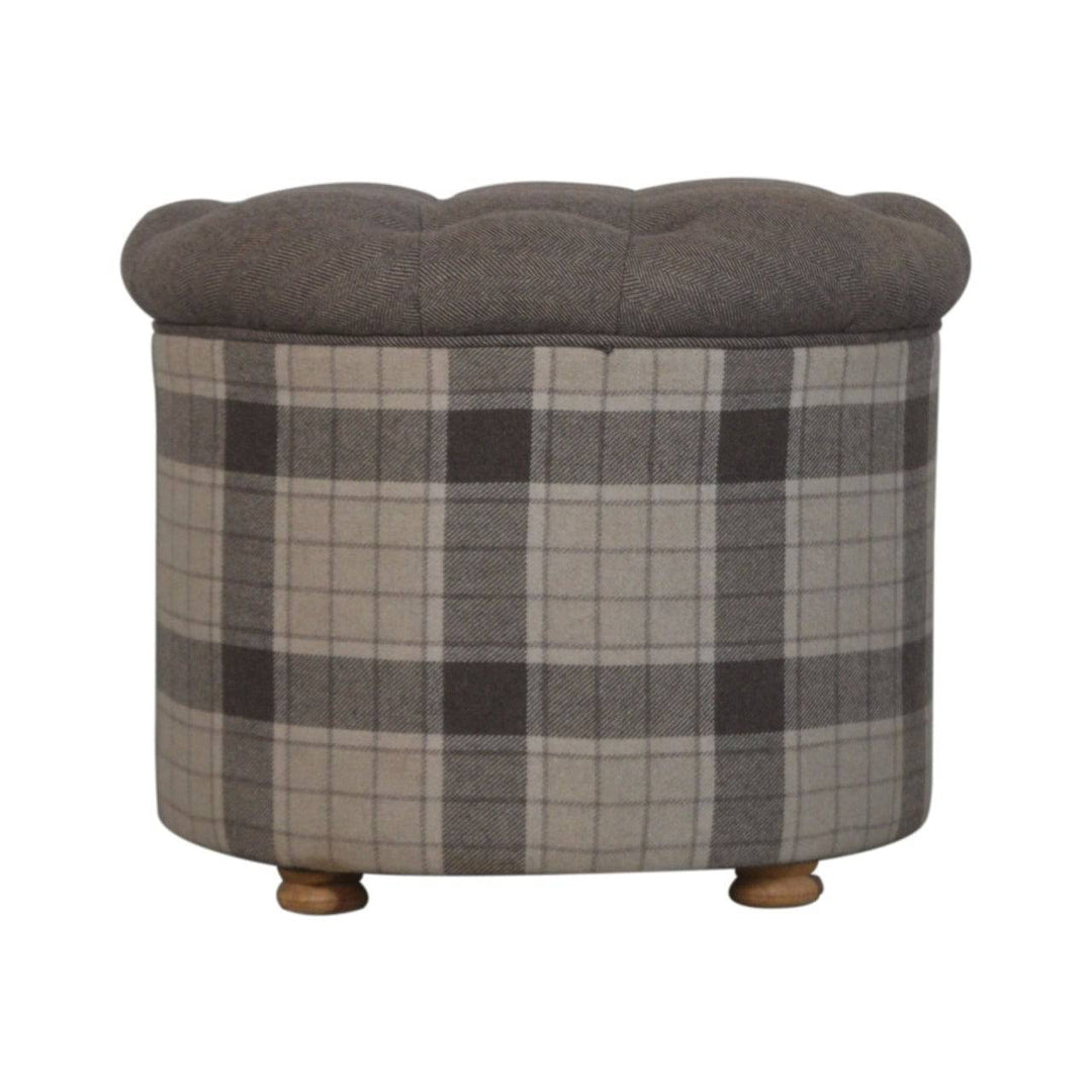 Deep Button Round Checked Footstool - TidySpaces