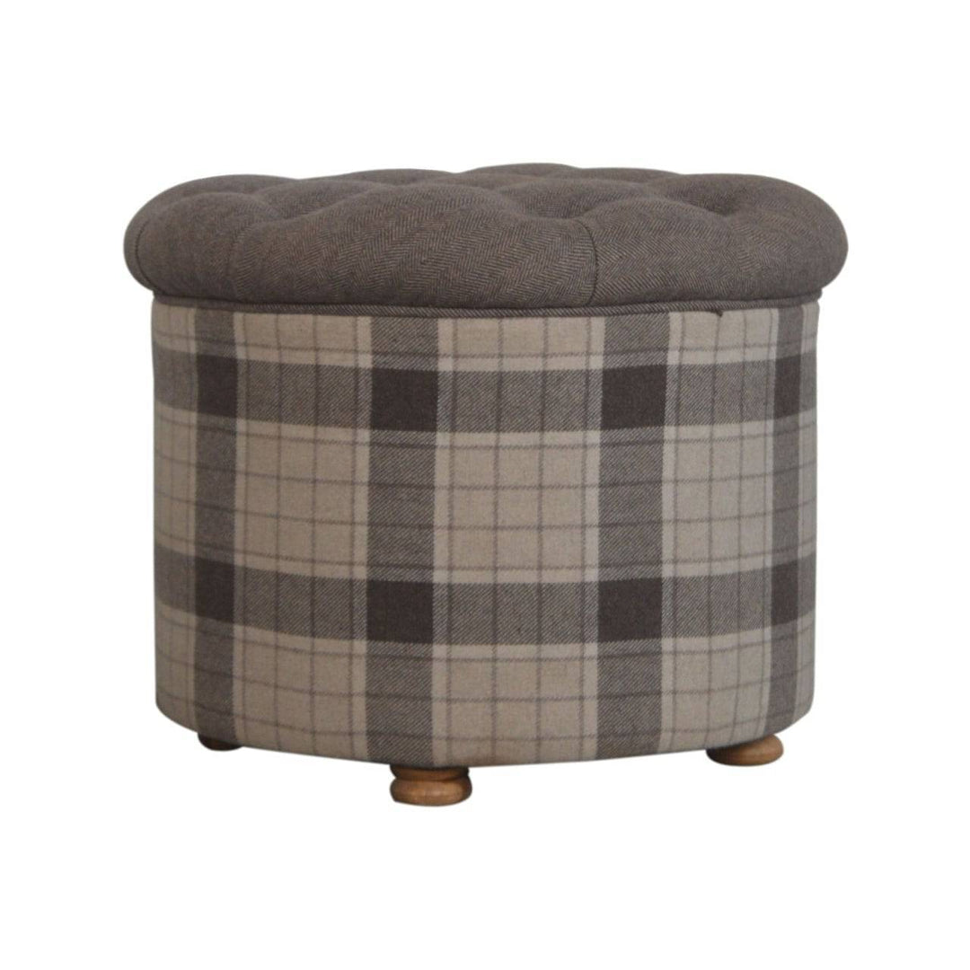 Deep Button Round Checked Footstool - TidySpaces