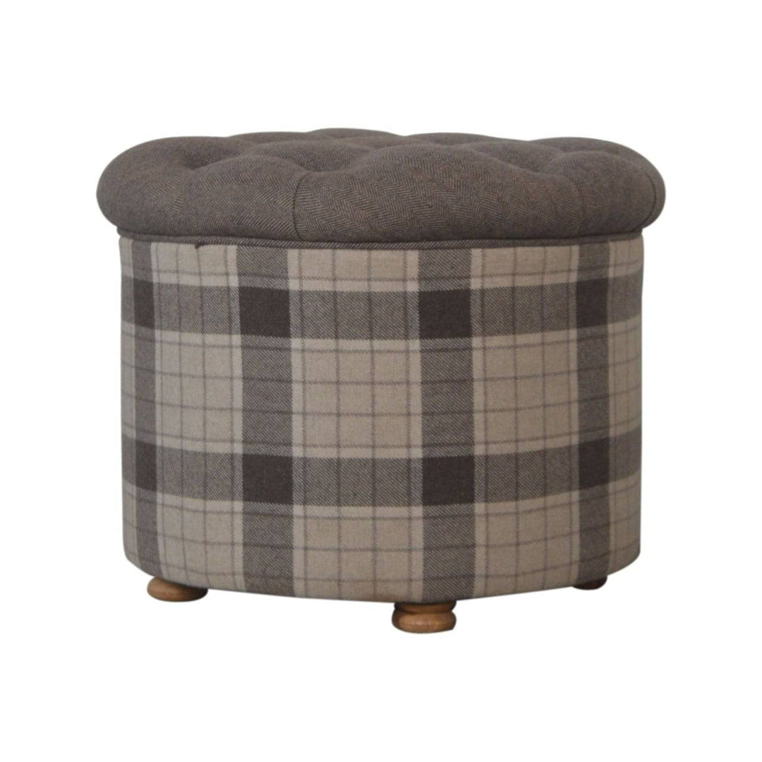 Deep Button Round Checked Footstool - TidySpaces