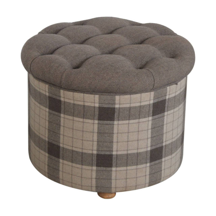 Deep Button Round Checked Footstool - TidySpaces