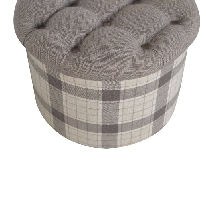 Deep Button Round Checked Footstool - TidySpaces