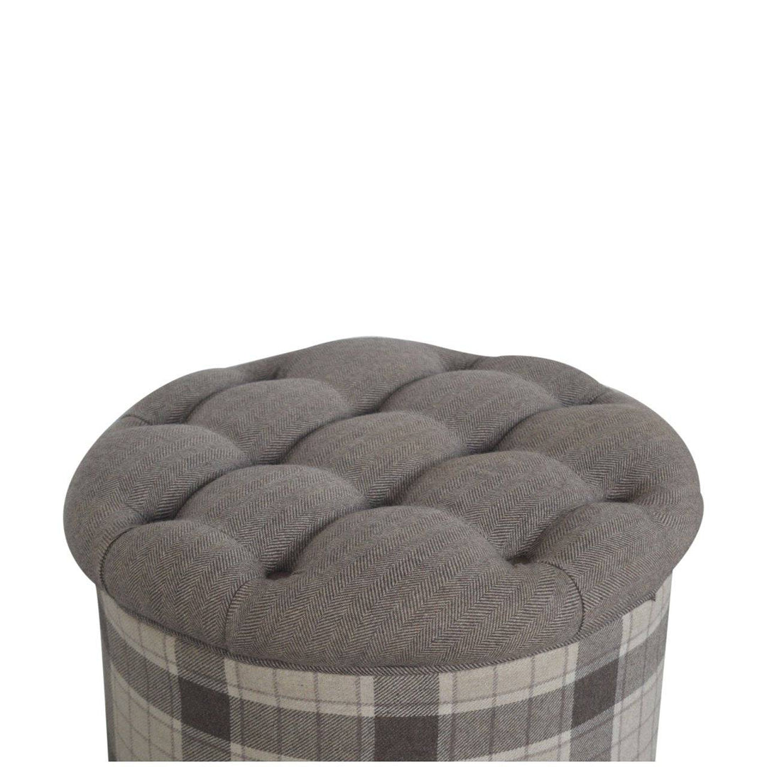 Deep Button Round Checked Footstool - TidySpaces