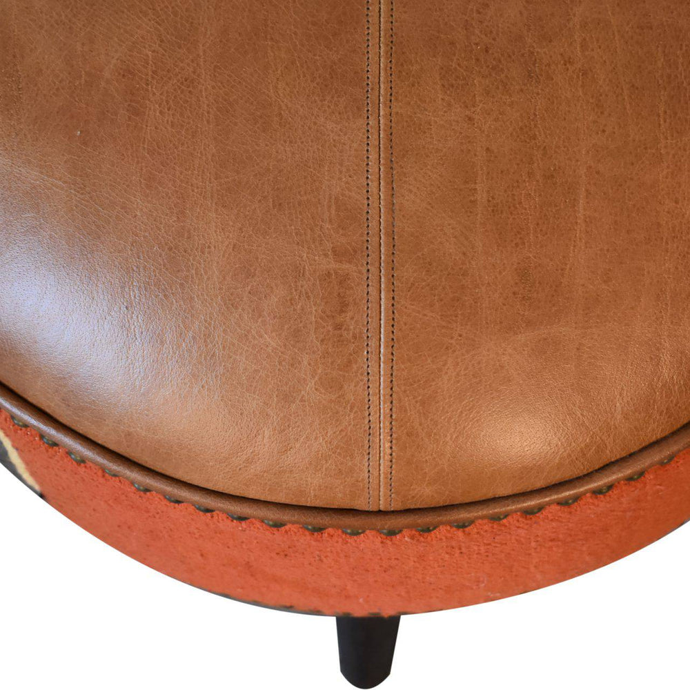 Durrie & Leather Mixed Footstool - TidySpaces