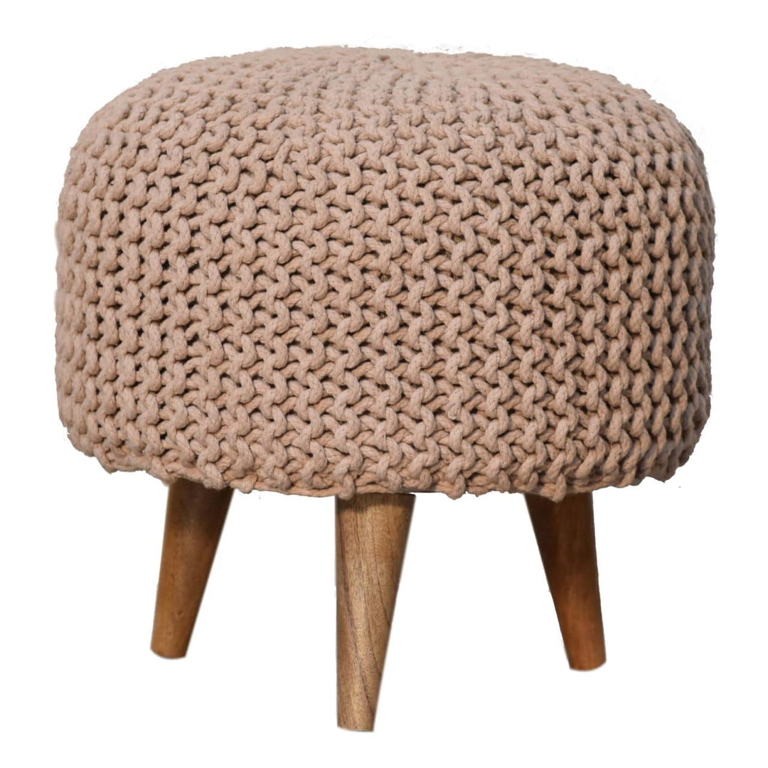 Keeva Beige Round Footstool - TidySpaces