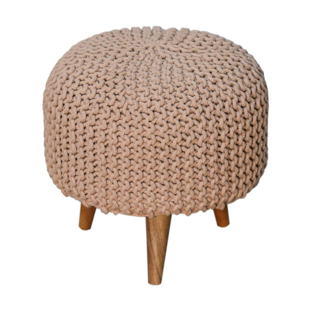 Keeva Beige Round Footstool - TidySpaces