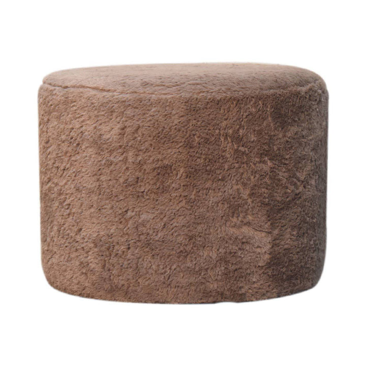 Mocha Faux Fur Round Footstool - TidySpaces