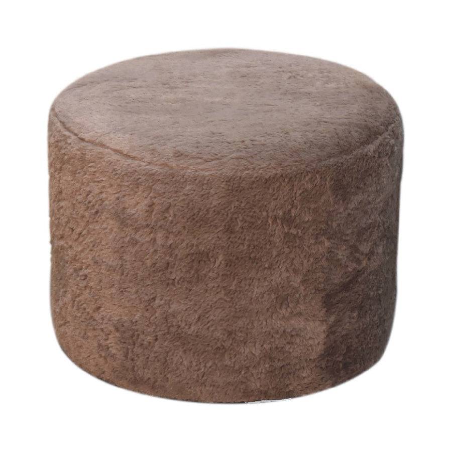 Mocha Faux Fur Round Footstool - TidySpaces