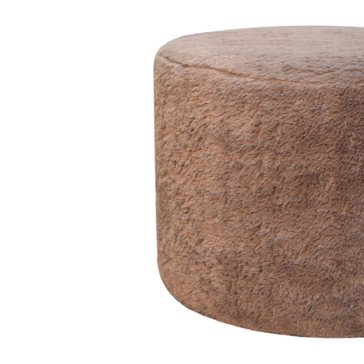 Mocha Faux Fur Round Footstool - TidySpaces