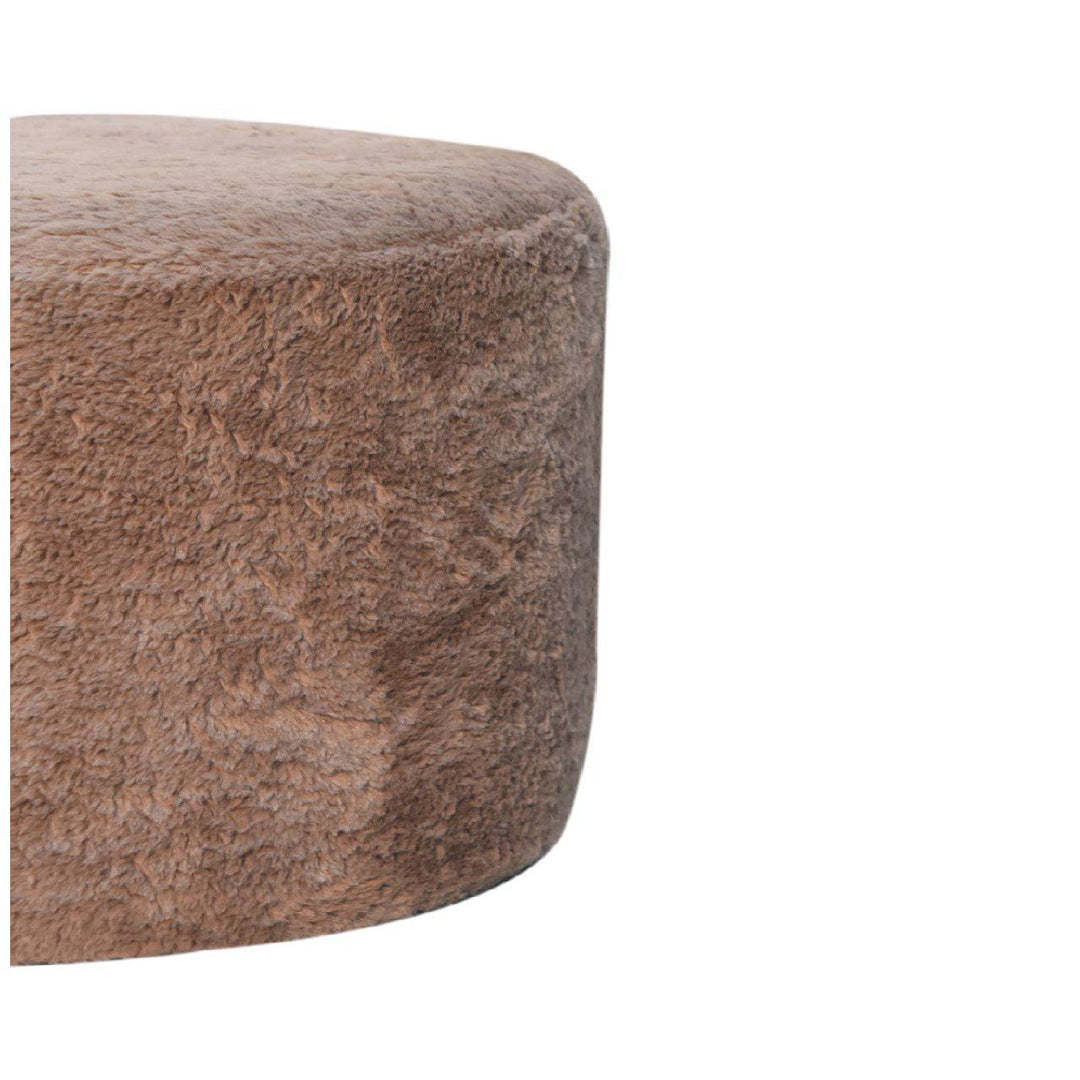 Mocha Faux Fur Round Footstool - TidySpaces