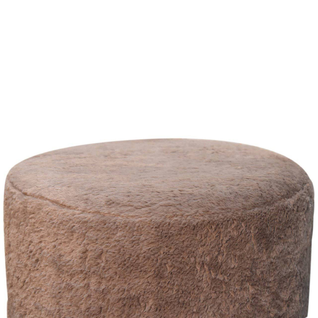 Mocha Faux Fur Round Footstool - TidySpaces