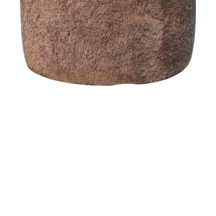 Mocha Faux Fur Round Footstool - TidySpaces