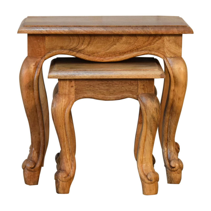 Oak-ish French Style Stool Set - TidySpaces