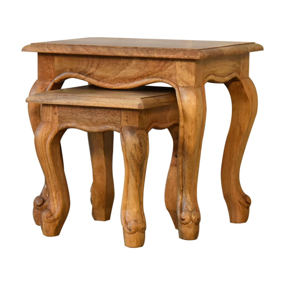 Oak-ish French Style Stool Set - TidySpaces