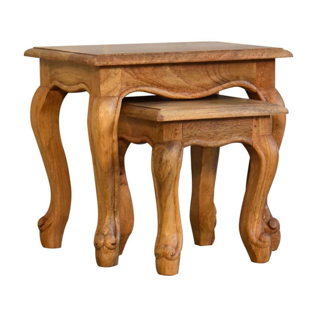 Oak-ish French Style Stool Set - TidySpaces