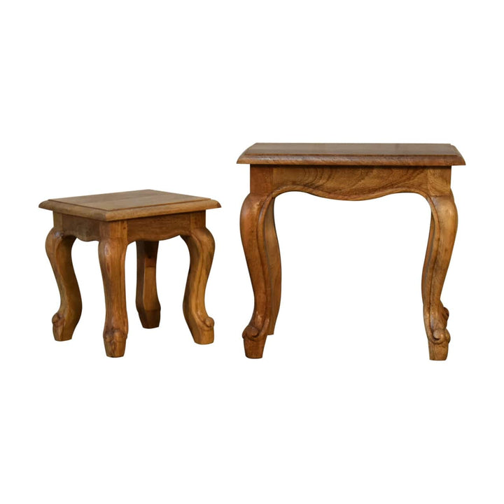 Oak-ish French Style Stool Set - TidySpaces