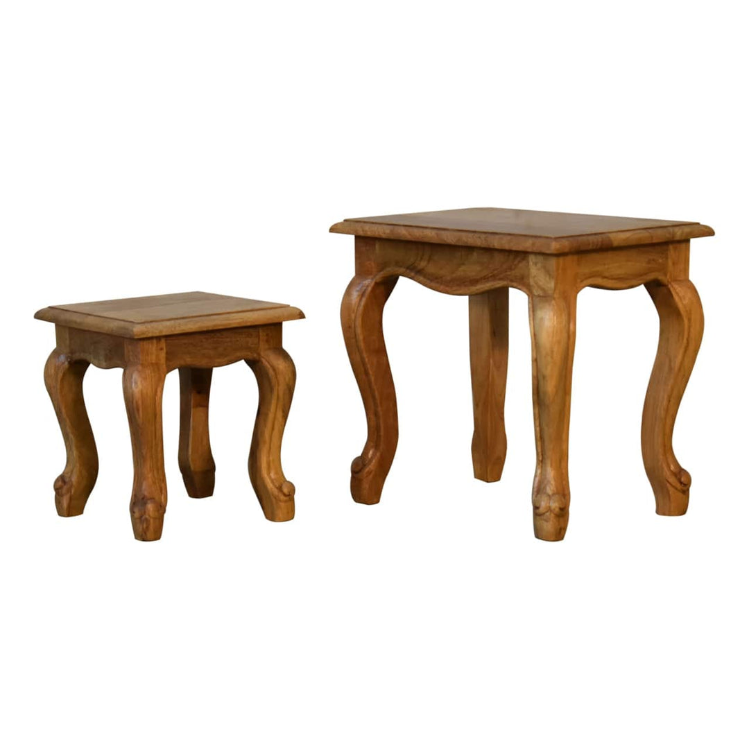 Oak-ish French Style Stool Set - TidySpaces