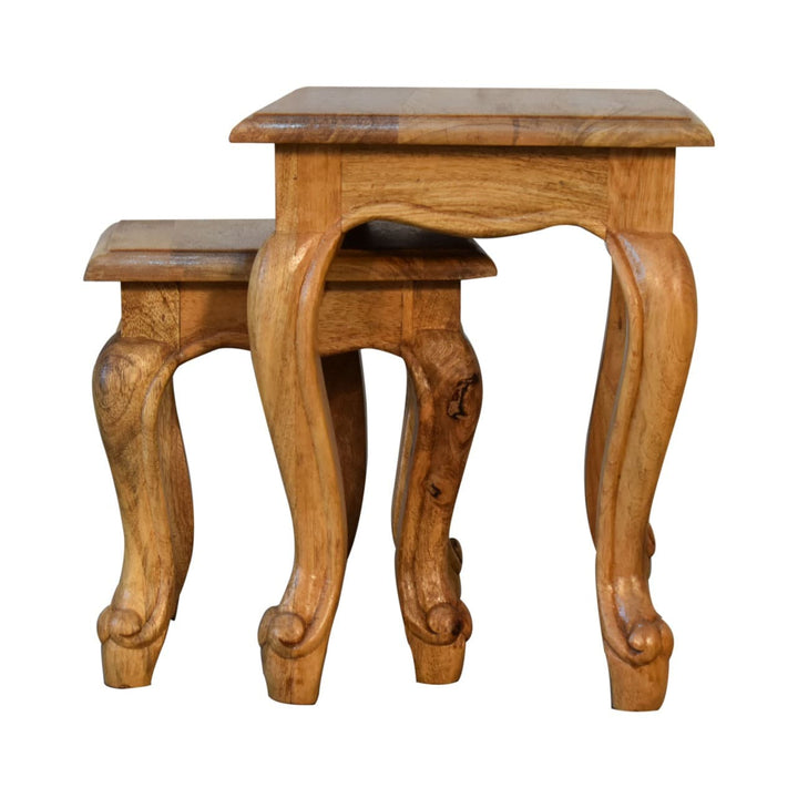 Oak-ish French Style Stool Set - TidySpaces