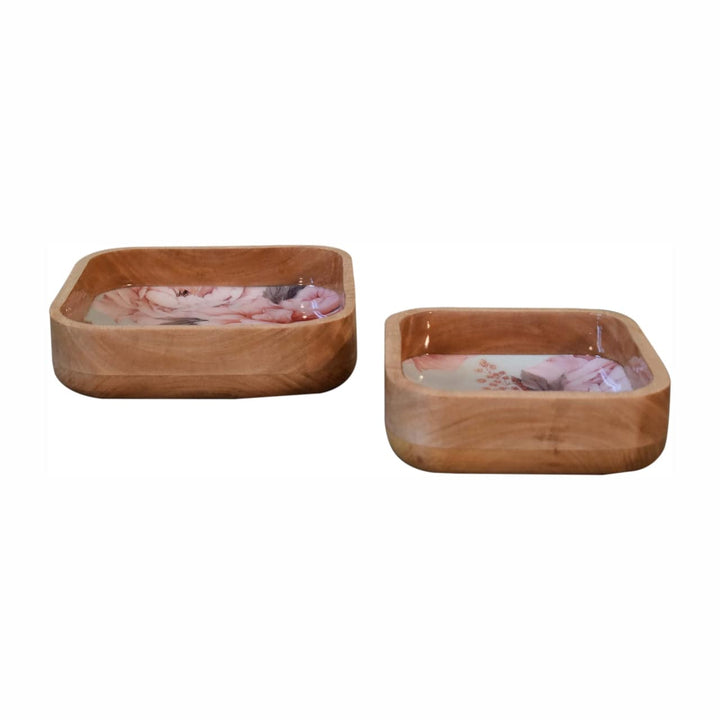 Pink Floral Square Bowl Set of 2 - TidySpaces