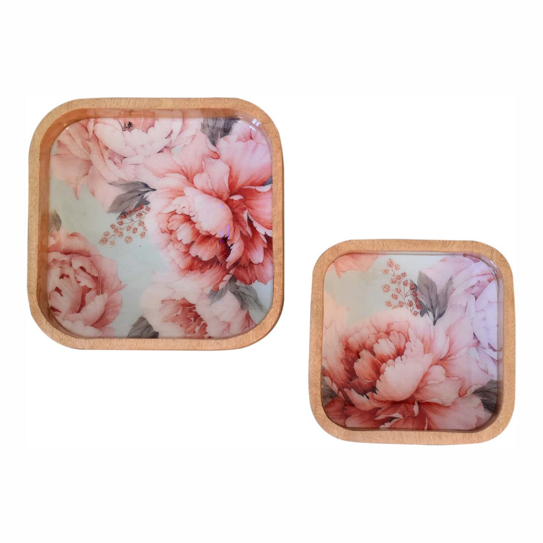 Pink Floral Square Bowl Set of 2 - TidySpaces