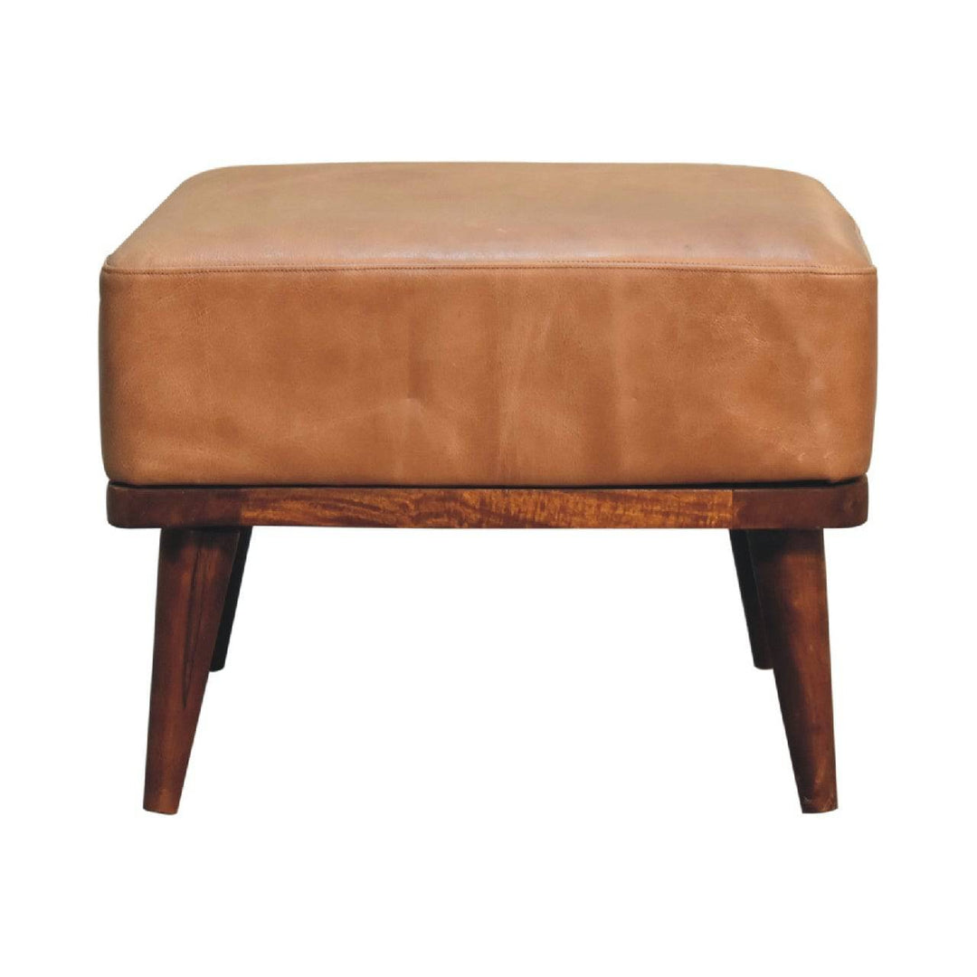 Tan Buffalo Leather Tan Footstool - TidySpaces