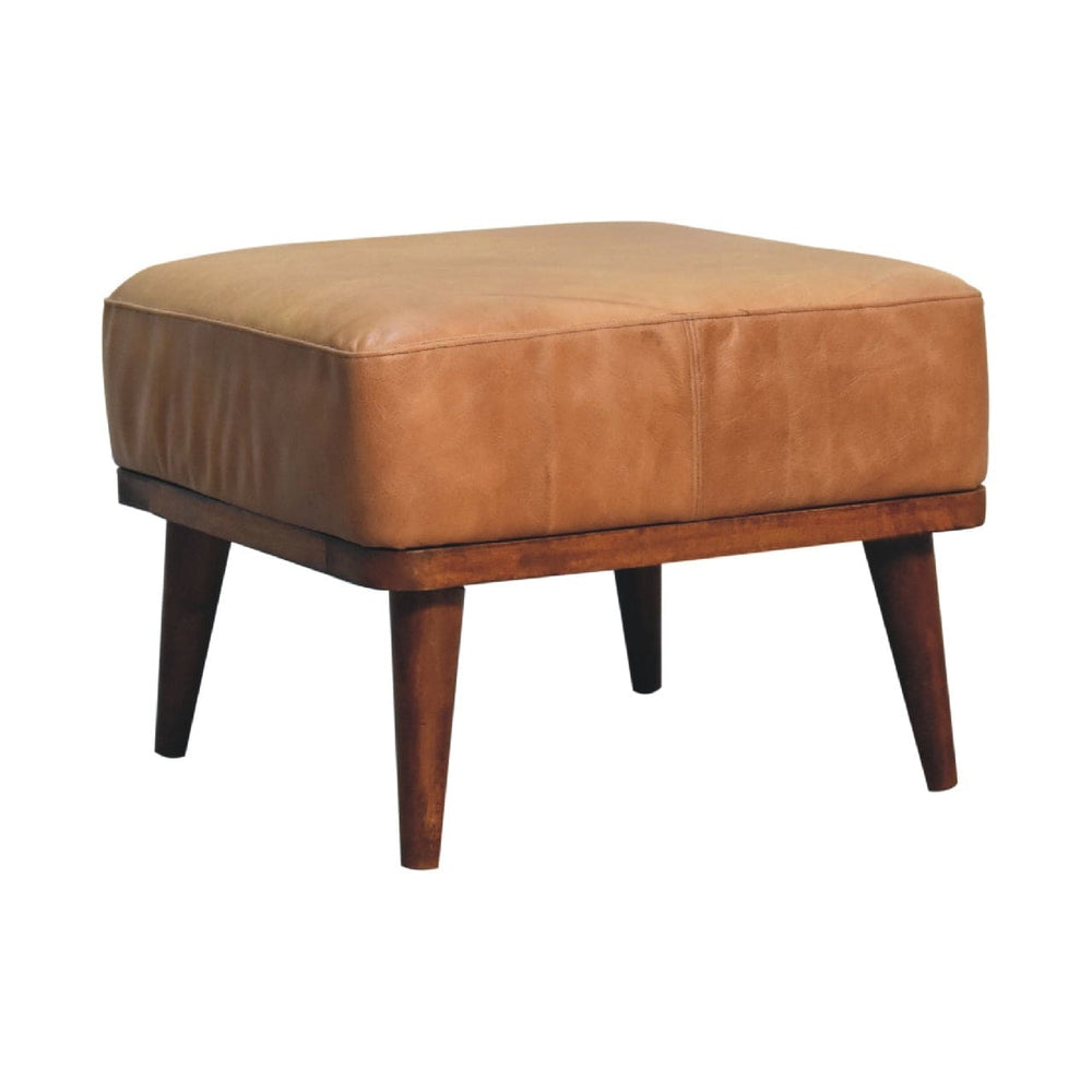 Tan Buffalo Leather Tan Footstool - TidySpaces