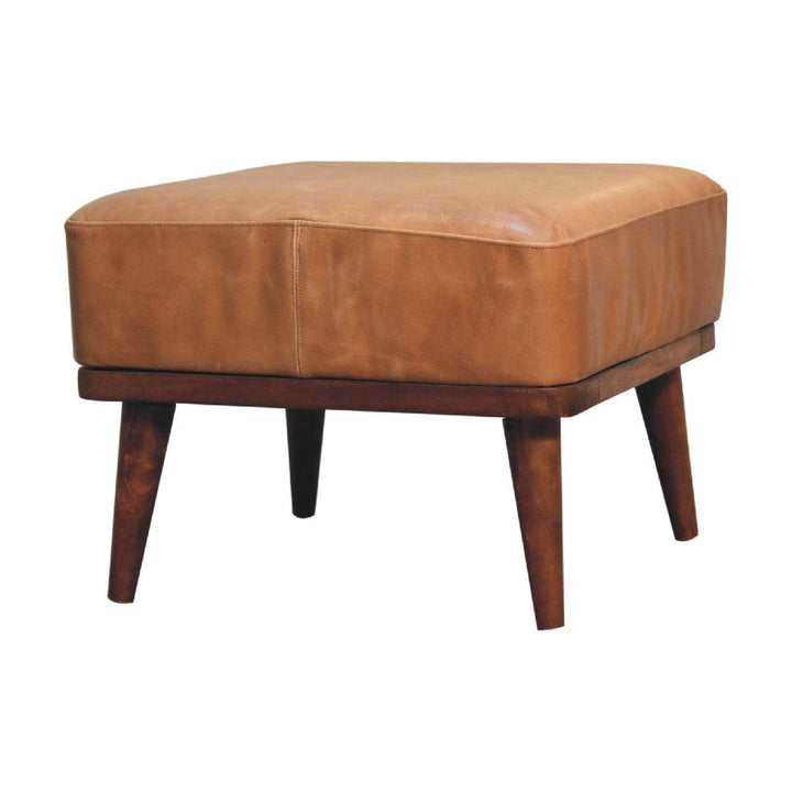 Tan Buffalo Leather Tan Footstool - TidySpaces