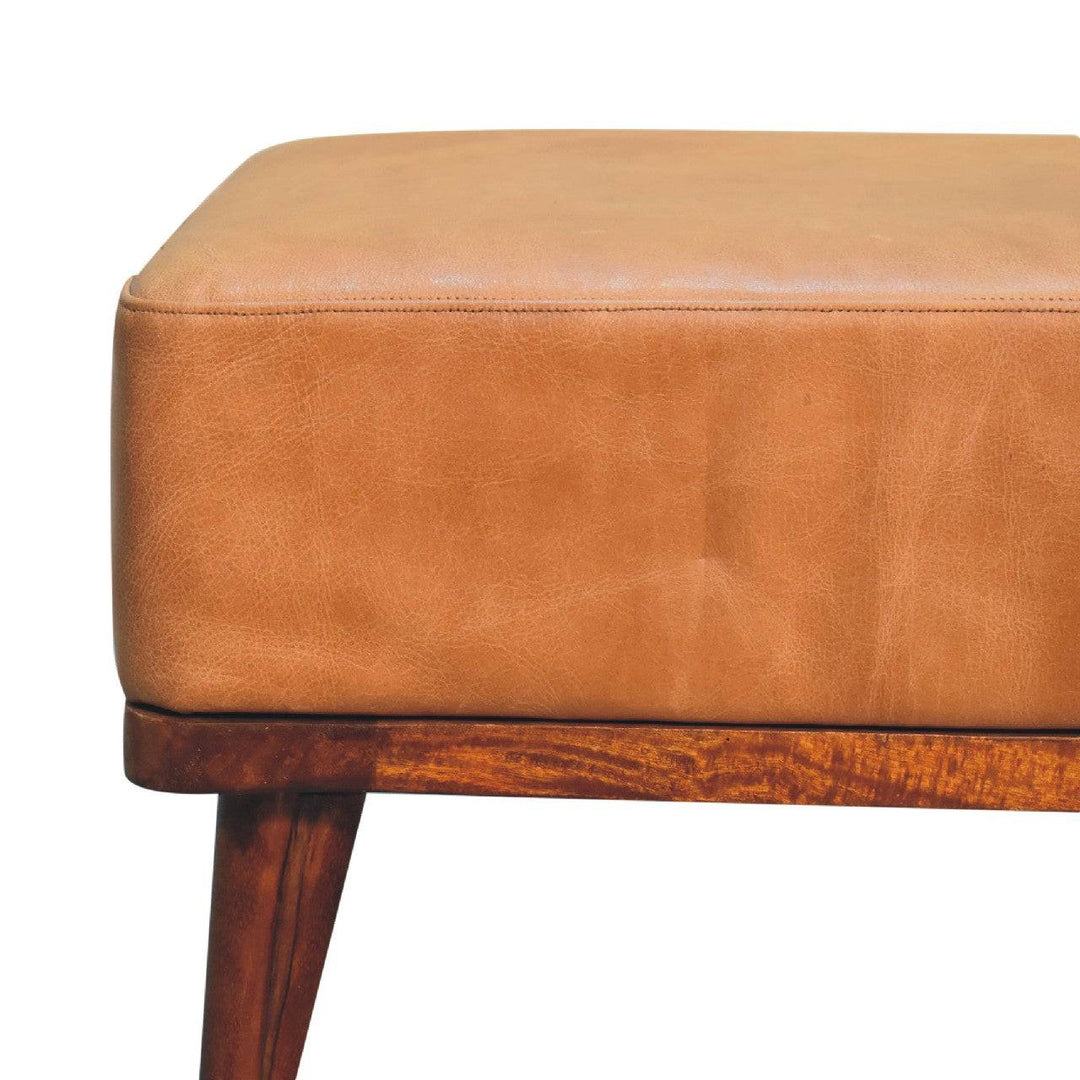 Tan Buffalo Leather Tan Footstool - TidySpaces