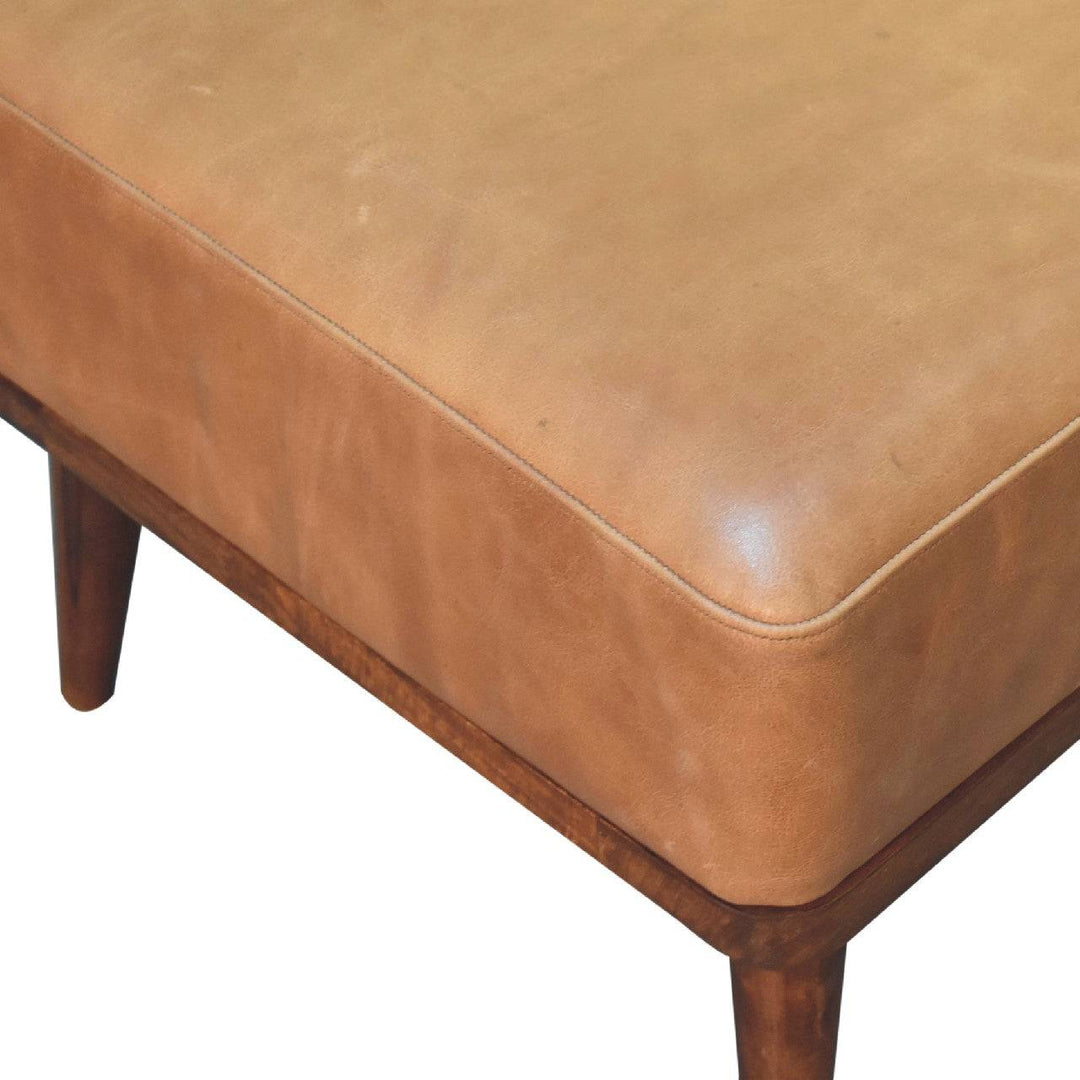 Tan Buffalo Leather Tan Footstool - TidySpaces