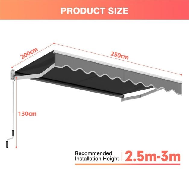 Aluminium Patio Sun Shade with Crank Handle and Water-Resistant Polyester Fabric