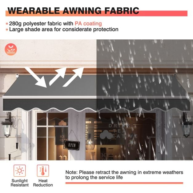 Aluminium Patio Sun Shade with Crank Handle and Water-Resistant Polyester Fabric