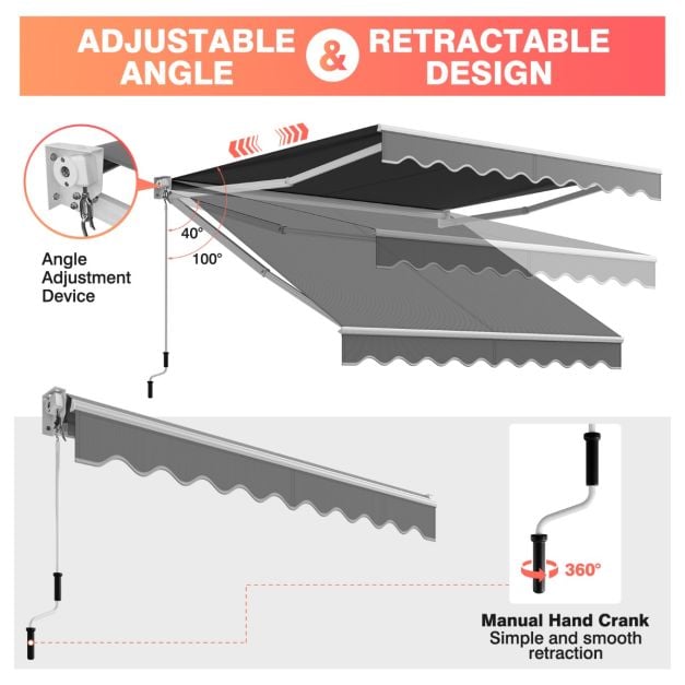 Aluminium Patio Sun Shade with Crank Handle and Water-Resistant Polyester Fabric