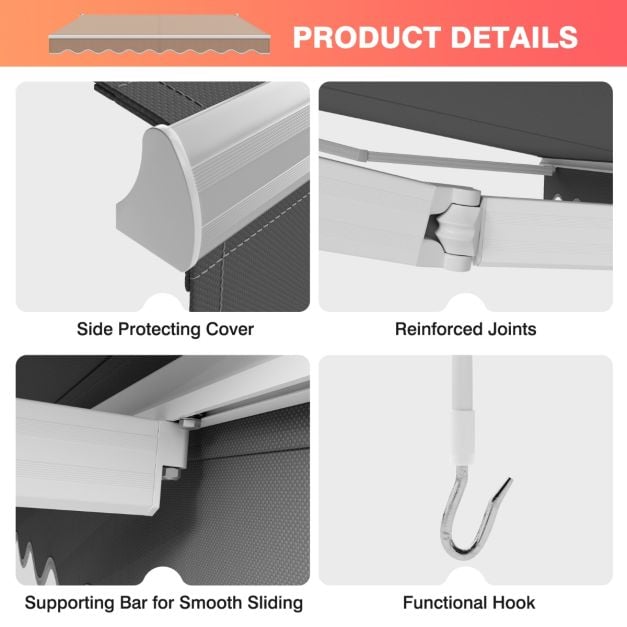 Aluminium Patio Sun Shade with Crank Handle and Water-Resistant Polyester Fabric