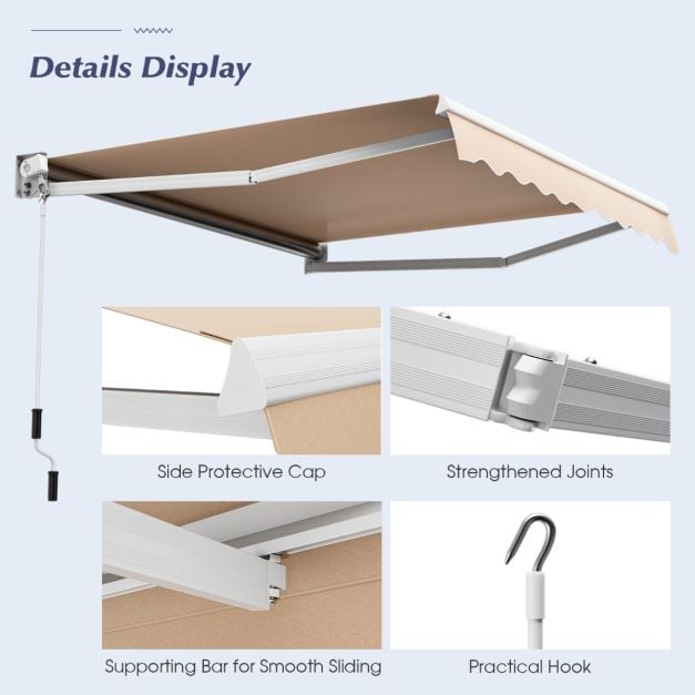 Aluminium Patio Sun Shade with Crank Handle and Water-Resistant Polyester Fabric