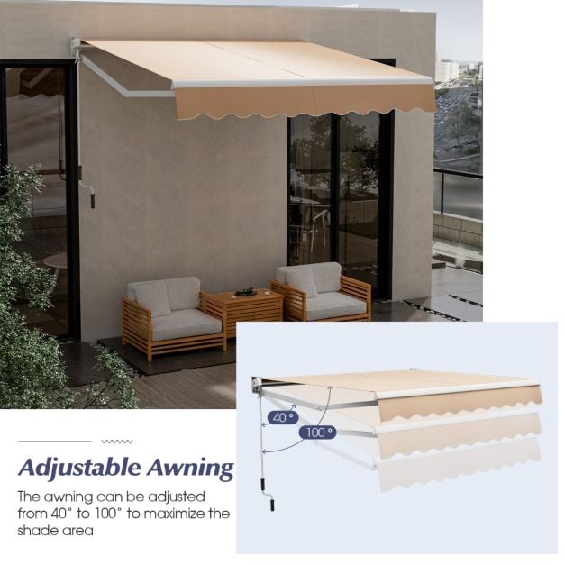 Aluminium Patio Sun Shade with Crank Handle and Water-Resistant Polyester Fabric