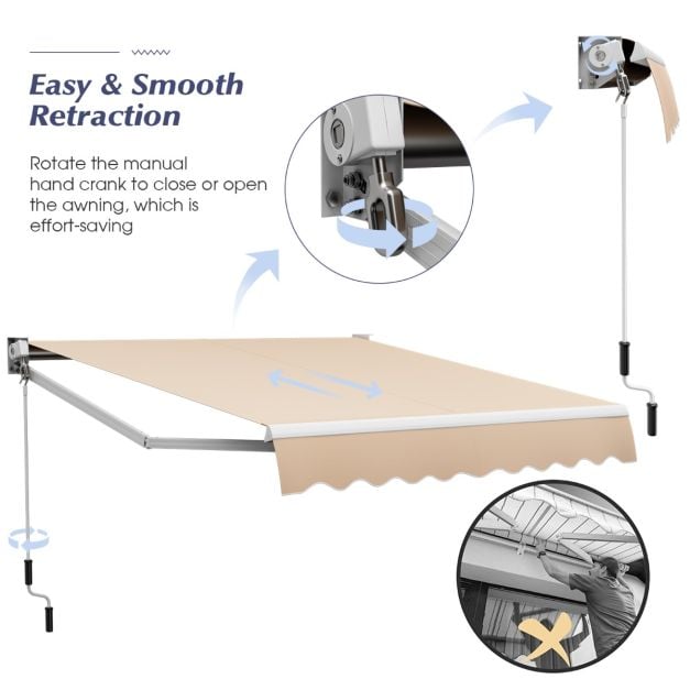Aluminium Patio Sun Shade with Crank Handle and Water-Resistant Polyester Fabric