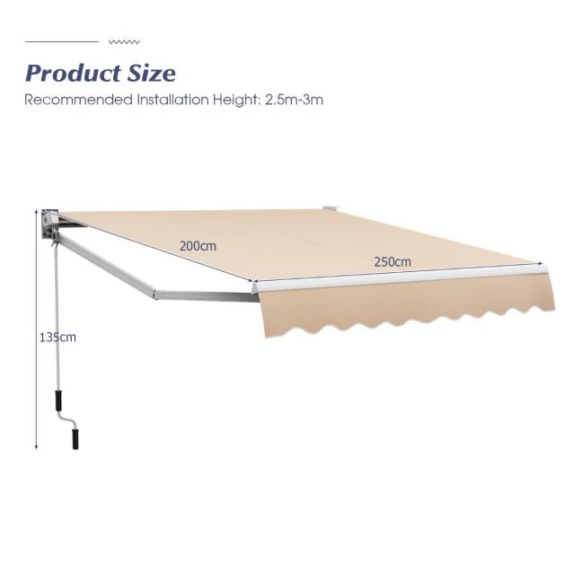 Aluminium Patio Sun Shade with Crank Handle and Water-Resistant Polyester Fabric