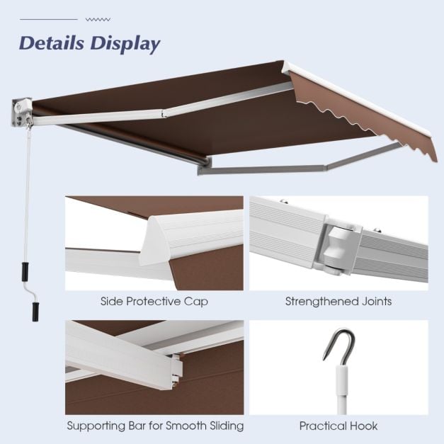 Aluminium Patio Sun Shade with Crank Handle and Water-Resistant Polyester Fabric