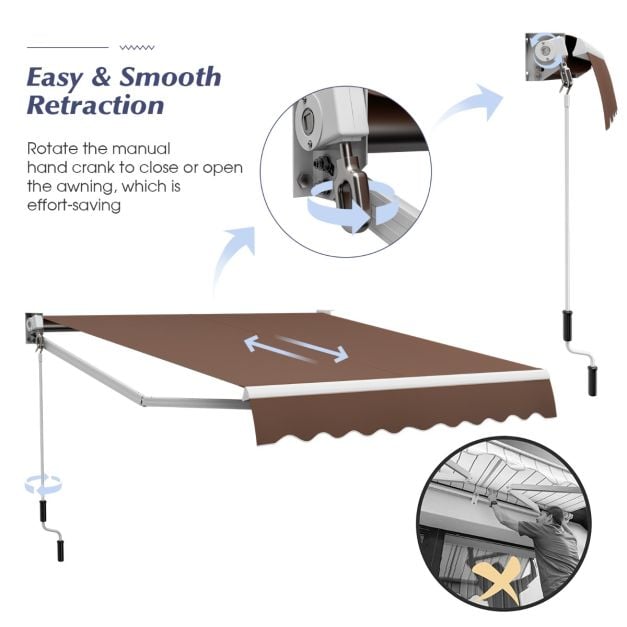 Aluminium Patio Sun Shade with Crank Handle and Water-Resistant Polyester Fabric