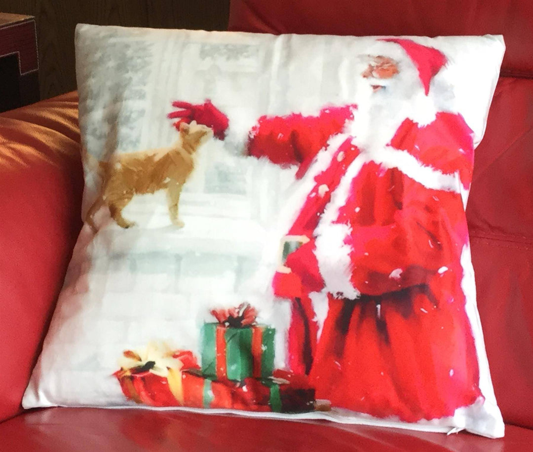 Chr508 - Santa/Cat 18" x 18" (Cushion Cover) - TidySpaces