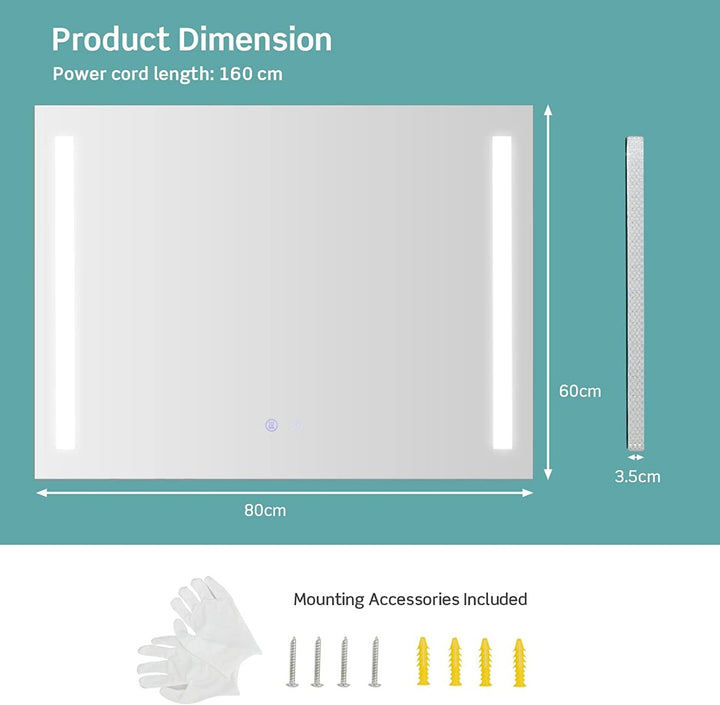 80x60cm LED Illuminated Bathroom Mirror