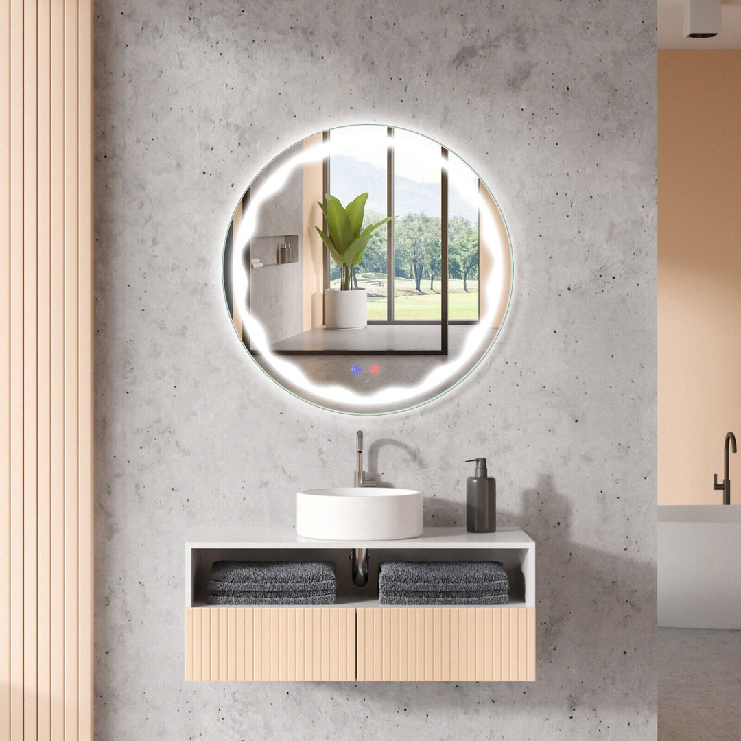 Round Wall-Mounted LED Lighted Bathroom Mirror with Touch Switch